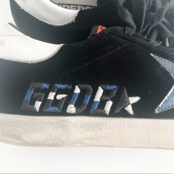 GOLDEN GOOSE Superstar Black Velvet Blue Glitter Star Lace Up Sneakers Size US 7 - Picture 7 of 14